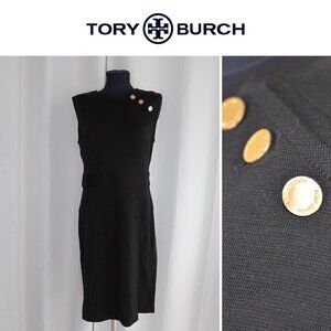 Tory Burch Black Wool Blend Sleeveless Sheath Dress Sz M